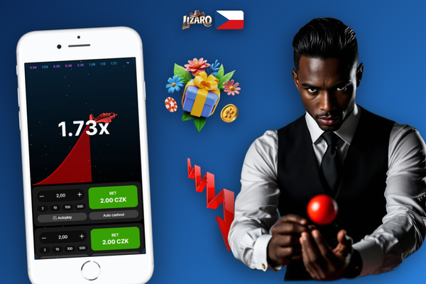 Herní rozhraní Aviator v Lizaro Casino s červenou křivkou a lištou sázek