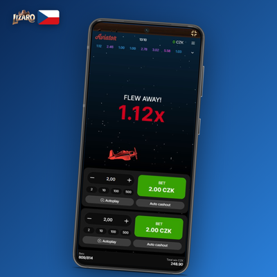 Ikona grafu statistiky kol a historie multiplikátorů v Aviator Lizaro Casino