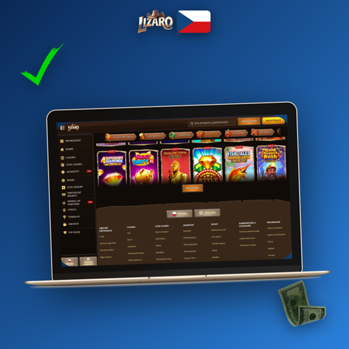 Lizaro Casino pro PC běží plynule na notebooku s elegantním tmavým rozhraním