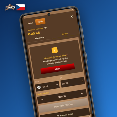 Výběr výher přes Apple Pay a Google Pay přímo z telefonu v Lizaro Casino