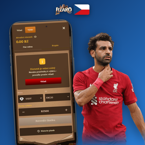 Lizaro Casino výběr peněz na mobilu s ikonami karet a e-peněženek